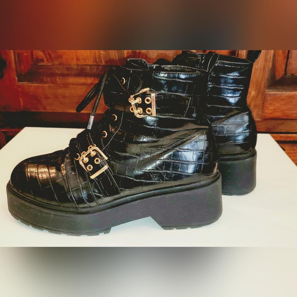 Black Boots with Silver Buckle Accents